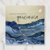 Étiquettes Cadeau Quinceañera, Elegant Or et Agate Bleu (Dos)