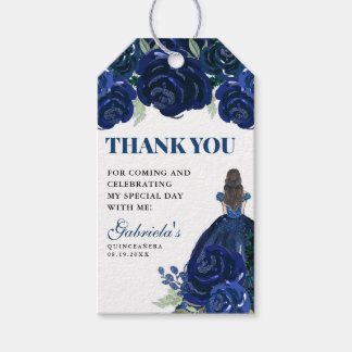 Étiquettes-cadeau Quinceanera Floral Navy Blue Gold Mis Quince Anos