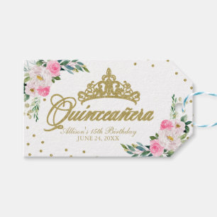 Étiquettes-cadeau Quinceanera Florale Rose Chaud