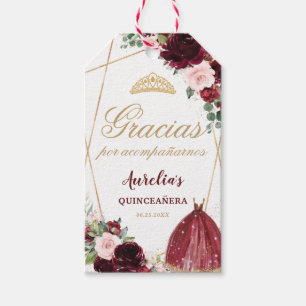 Étiquettes-cadeau Quinceanera Florale Rose de Bourgogne Favoriser le