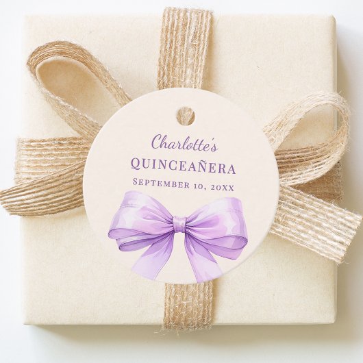 Étiquettes Cadeau Quinceanera lavender bow ivory DIY write by hand