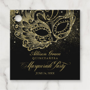 Étiquettes Cadeau Quinceanera Masquerade Party Gold Noir