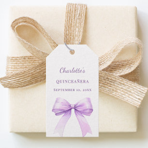 Étiquettes-cadeau Quinceanera noeud lavande DIY écrit à la main
