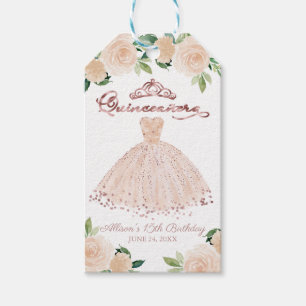 Étiquettes-cadeau Quinceanera Rose Gold Blush Gown rose Floral
