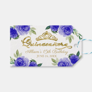 Étiquettes-cadeau Quinceanera Royal Blue Floral