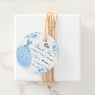 Étiquettes Cadeau Quinceanera Silver Blue Floral Gown