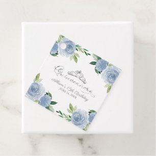 Étiquettes Cadeau Quinceanera Silver Tiara Bleu clair Floral