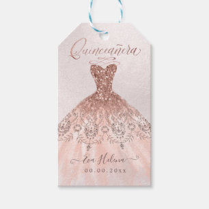 Étiquettes-cadeau Quinceañera, Sparkle Gown, Faux Rose Gold