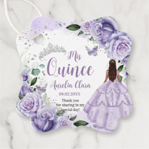 Étiquettes Cadeau Quinceañera Violet Rose Floral Silver Princesse