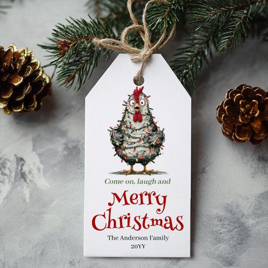 Étiquettes-cadeau Quirky Watercolor Chickens Christmas Labels