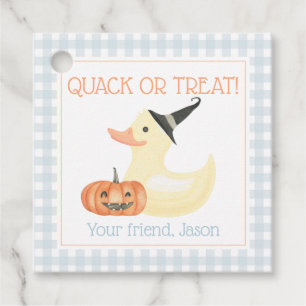 Étiquettes Cadeau Quitter ou traiter Canard Cute Blue Boy Halloween 