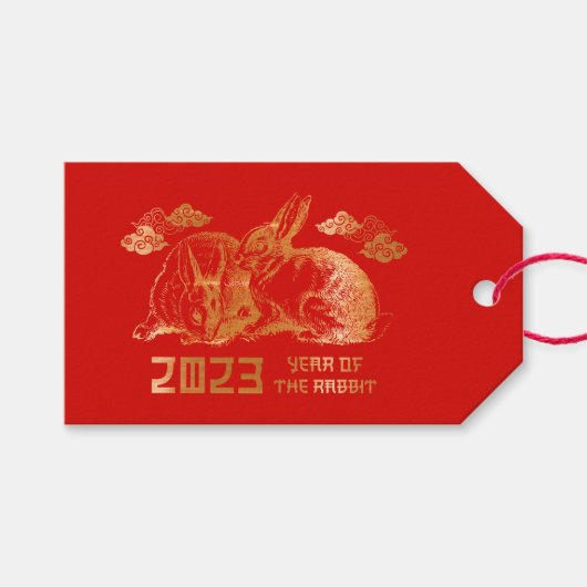 Étiquettes-cadeau Rabbit chinois Zodiac lunaire Nouvel An (Devant (Horizontal))
