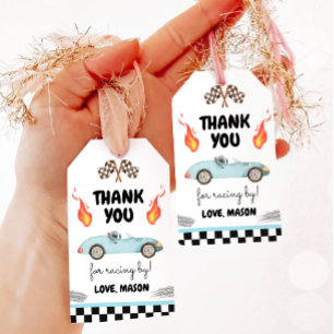 Étiquettes-cadeau Race Car Merci Blue Racing Blue Boy Anniversaire