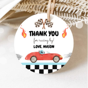 Étiquettes Cadeau Race Car Merci Blue Racing Red Boy Anniversaire