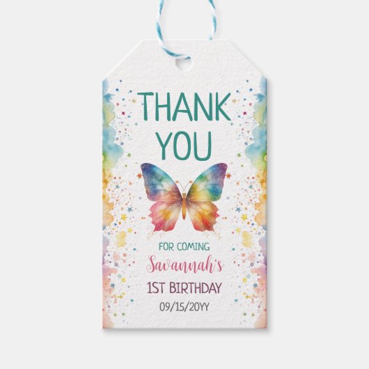 Étiquettes-cadeau Rainbow Butterfly Birthday (Devant)
