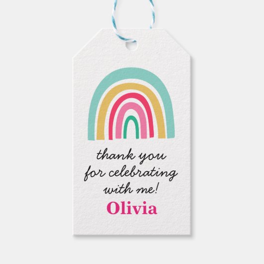 Étiquettes-cadeau Rainbow couleurs vives Merci d'anniversaire (Devant)