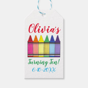 Étiquettes-cadeau Rainbow Crayons Artist Art Fête d'anniversaire pou