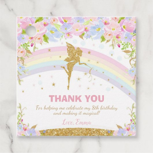 Étiquettes Cadeau Rainbow Fairy Anniversaire Merci (Devant)
