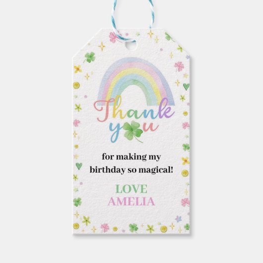 Étiquettes-cadeau Rainbow Lucky One Merci Balise Anniversaire (Devant)