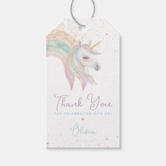 Étiquettes-cadeau Rainbow Unicorn Pastel Anniversaire (Devant)