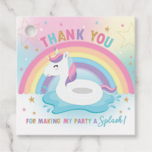 Étiquettes Cadeau Rainbow Unicorn Pool Merci de fête d'anniversaire