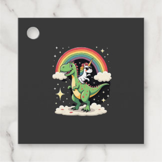 Étiquettes Cadeau Rainbow Unicorn Riding T rex - Dinosaur Boys Girls