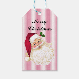 Étiquettes-cadeau Rayure florale de cranberry de Père Noël vintage