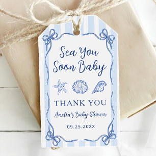Étiquettes-cadeau Rayures Bleues Côtières Mer Vous Voir Bientôt Baby