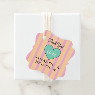 Étiquettes Cadeau Rayures de plage de sable Cœur vert Mariage Merci