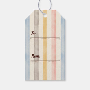 Étiquettes-cadeau Rayures rose, jaune et bleue assorties et discrète