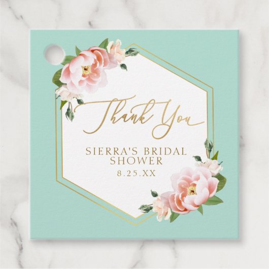 Étiquettes Cadeau Réception de mariage géométrique vert menthe rose (Devant)