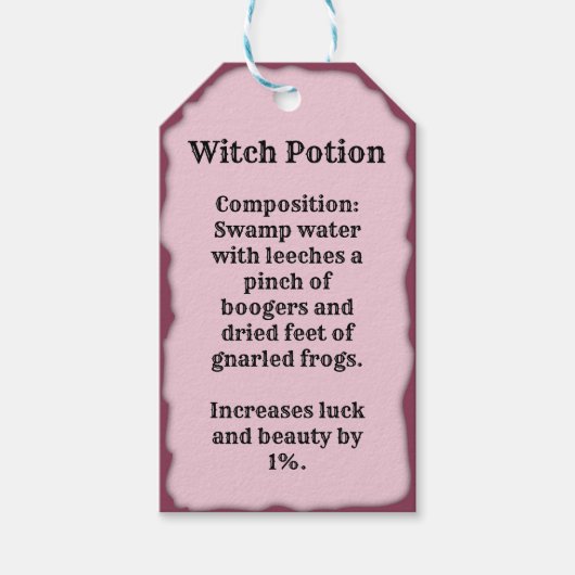 Étiquettes-cadeau Recette pour une potion d'Halloween aux sorcières. (Devant)
