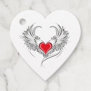 Étiquettes Cadeau Red Angel Coeur avec ailes