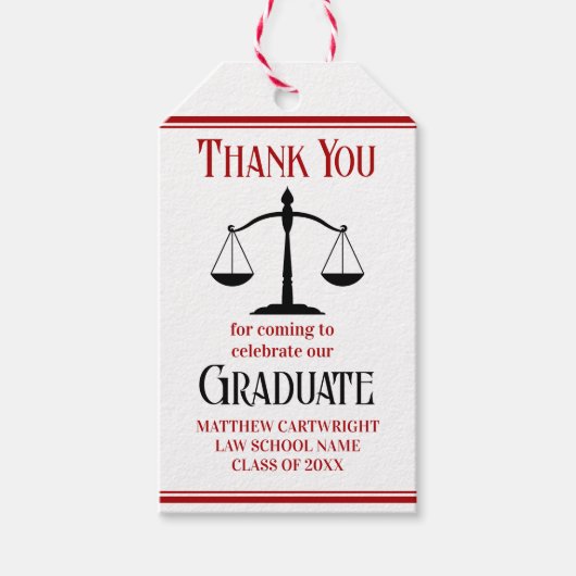 Étiquettes-cadeau Red Black Law School Custom Graduation Party (Devant)