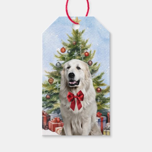 Étiquettes-cadeau Red Bow Great Pyrenees Chien sapin de Noël (Devant)