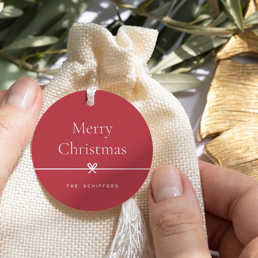 Étiquettes Cadeau Red | Bow moderne Simple minimaliste Noël