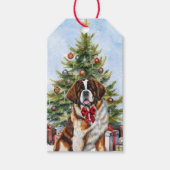 Étiquettes-cadeau Red Bow Saint Bernard Chien sapin de Noël (Devant)
