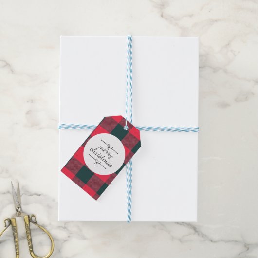 Étiquettes-cadeau Red Buffalo Plaid Christmas Holidays Nom Modèle (Avec de laficelle)
