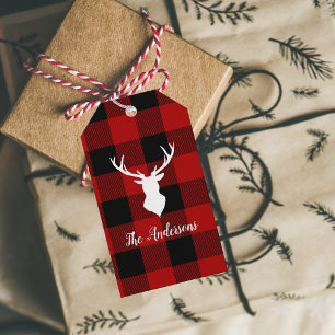 Étiquettes-cadeau Red Buffalo Plaid & Deer   Nom personnel Cadeau
