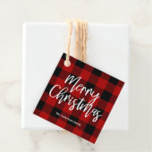 Étiquettes Cadeau Red Buffalo Plaid & Joyeux Noël |Nom personnel (En situation)
