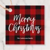 Étiquettes Cadeau Red Buffalo Plaid & Joyeux Noël |Nom personnel (Devant)
