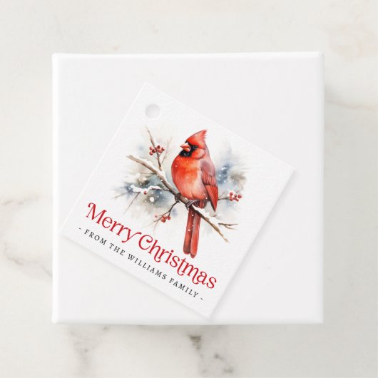 Étiquettes Cadeau Red cardinal winter branch Merry Christmas to from (En situation)