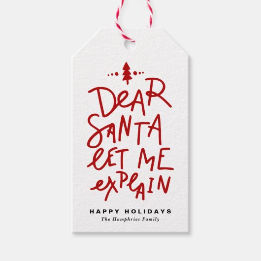 Étiquettes-cadeau Red Cher Père Noël Laissez-moi expliquer Lettering (Devant)