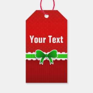 Étiquettes-cadeau Red Christmas Design Green Ribbon Texte personnali