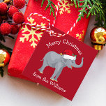 Étiquettes Cadeau Red Christmas Elephant mignon fête personnalisée<br><div class="desc">Les mignons animaux de vacances sont ma partie préférée de Noël. Un bel éléphant portant un chapeau de Père Noël rouge et qui a l'air heureux. Cette étiquette de faveur personnalisée du parti me remplit d'esprit de Noël.</div>