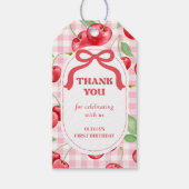 Étiquettes-cadeau Red Coquette Bow Cherry Première fête d'anniversai (Devant)