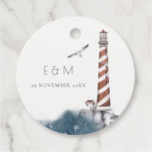 ÉTIQUETTES CADEAU RED DUSKY BLUE LIGHTHOUSE SEA MONOGRAS MARIAGE FA (Devant)