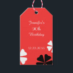 Étiquettes-cadeau Red Floral Thank You<br><div class="desc">This Floral Minimalist est 90e Birthday Party Gift Tag is decorated with black and white flowers on a bright red background. Easy to customize,  just CHANGE or delete EXAMPLE TEXT Be sure to change text on Front and Back. Tous les Rights Reserved © 2015 Alan & Marcia Socolik</div>