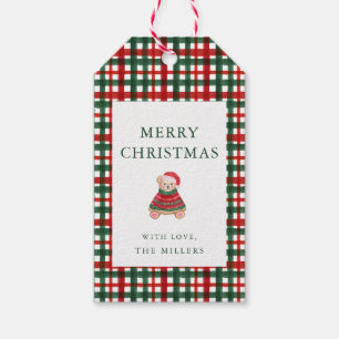 Étiquettes-cadeau Red Green Plaid Preppy Teddy Christmas Cadeaux Tag