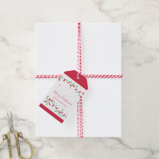 Étiquettes-cadeau Red Green String Lights Noël (Avec de la ficelle)